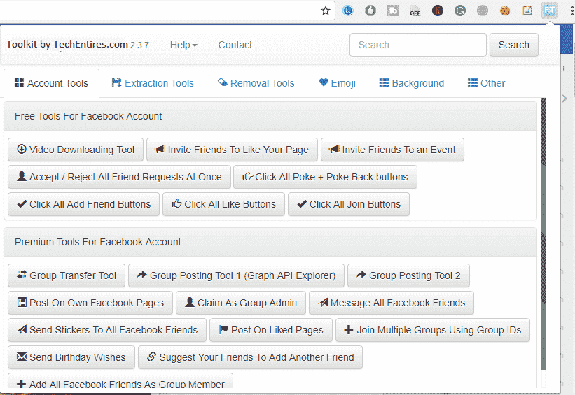 toolkit for facebook chrome extension