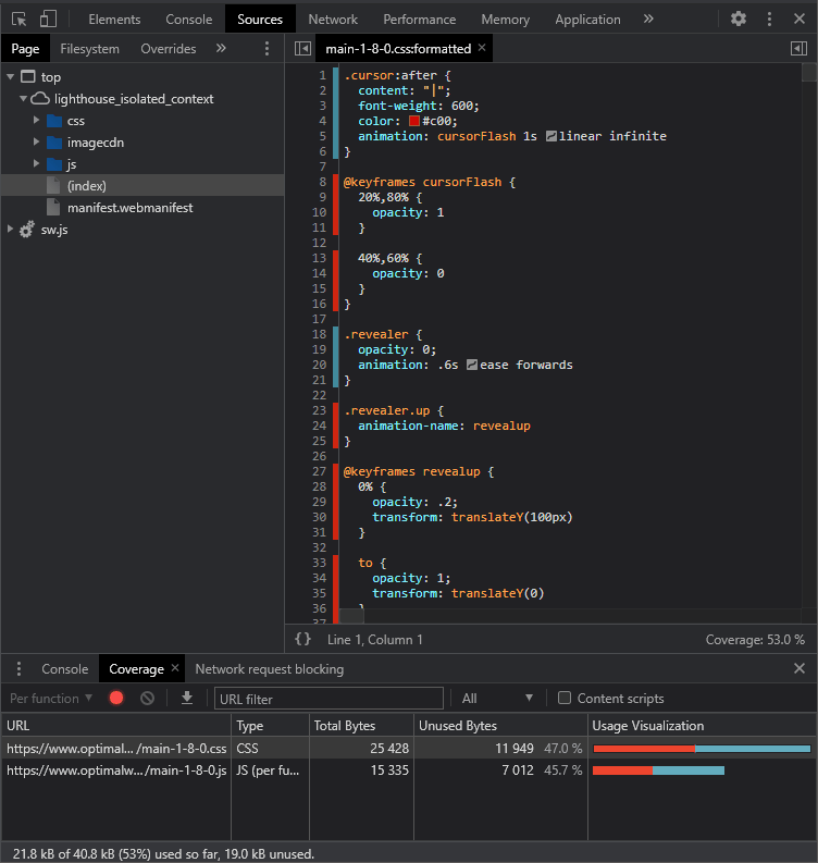 DevTools coverage panel