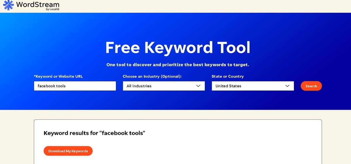 wordstream keyword research and competitor tool