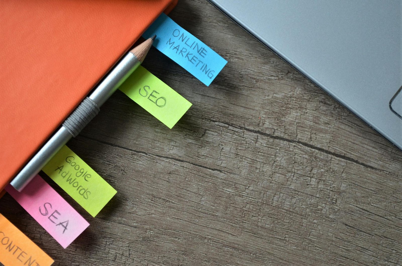 close up of seo strategy planner with colorful
