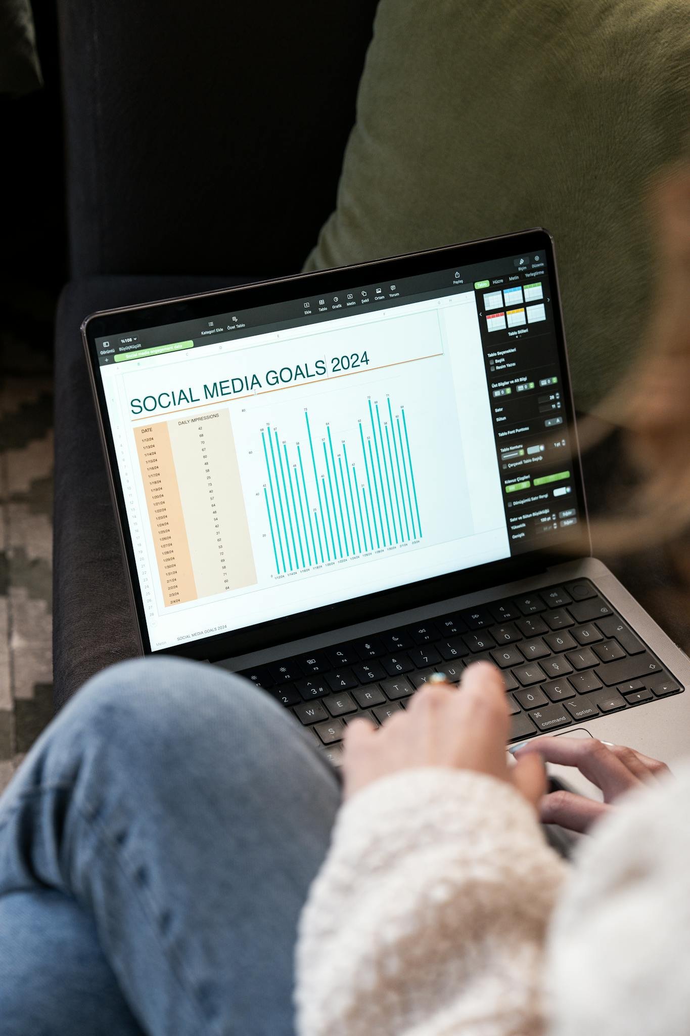 woman reviewing 2024 social media goals chart